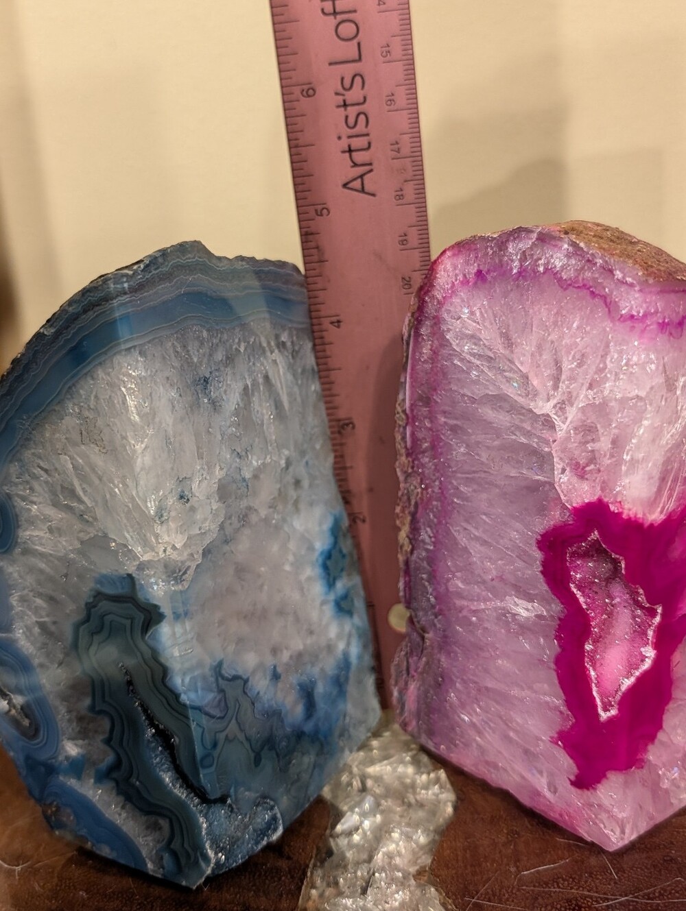 Agate Geodes Pair of Dyed Sections in Pink & Teal w/ Druzy - Picture 4 of 16